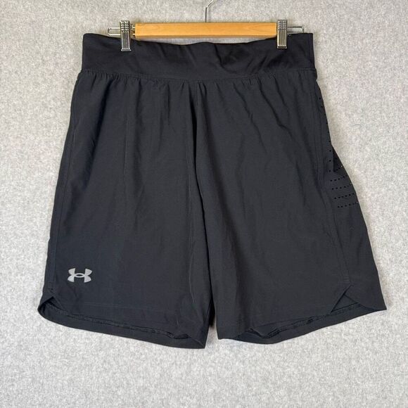 Under Armour Mens Large Pull On Fitted 9" Shorts Black Athletic Elastic Waist - Picture 1 of 7